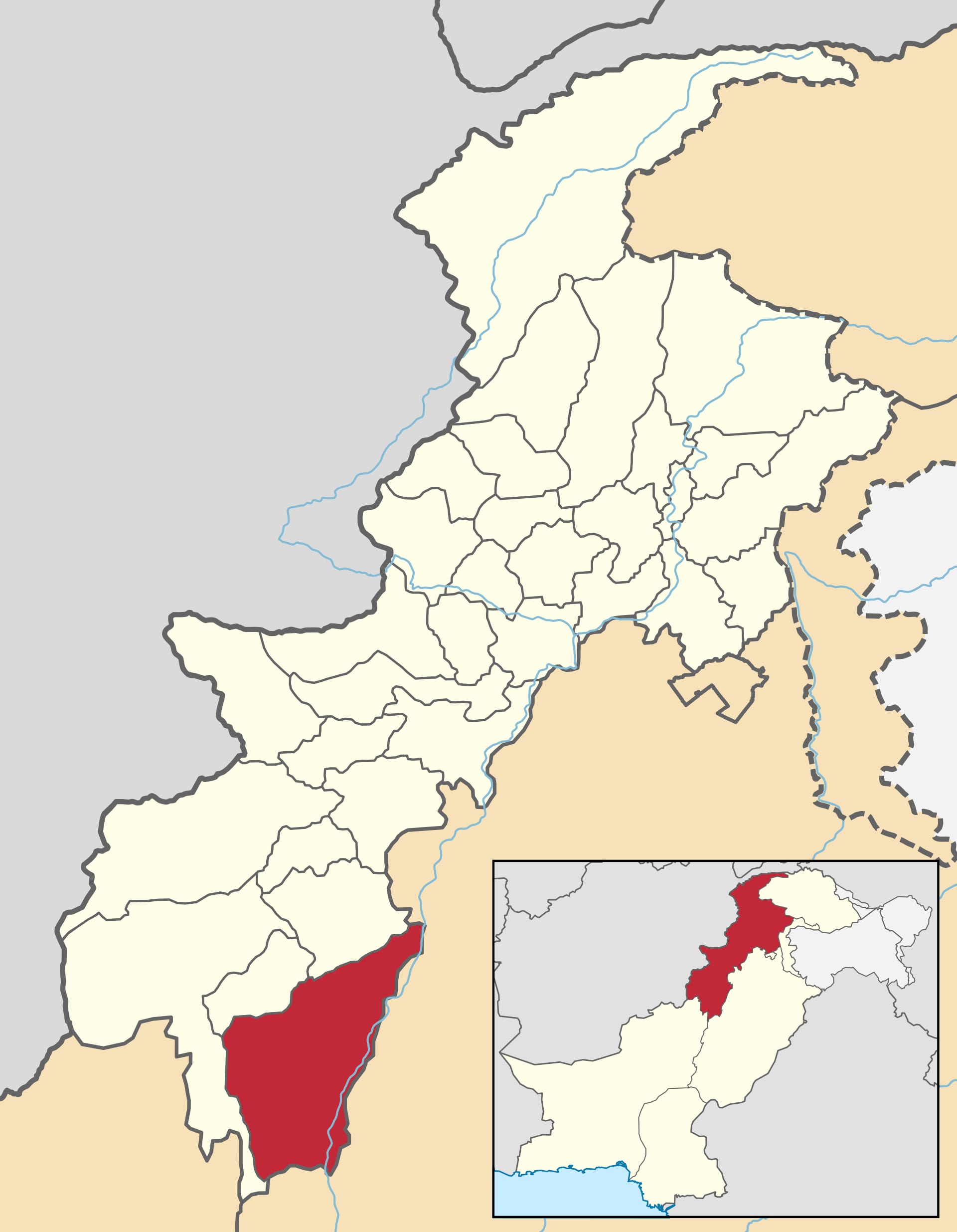 Mapa localizador que resalta el distrito de Dera Ismail Khan dentro de la provincia de Khyber Pakhtunkhwa, en Pakistán.
